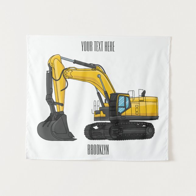 Crawler excavator cartoon illustration tapestry (Front (Horizontal))