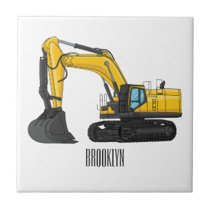 Crawler excavator cartoon illustration tile