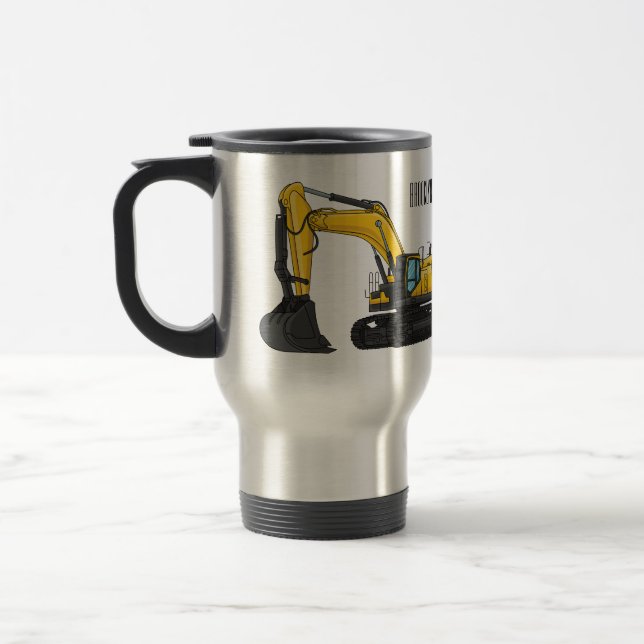 Crawler excavator cartoon illustration travel mug (Left)