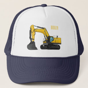 Crawler excavator cartoon illustration trucker hat