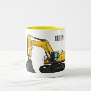 Crawler excavator cartoon illustration Two-Tone coffee mug