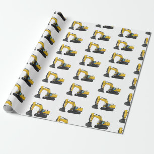 Crawler excavator cartoon illustration wrapping paper