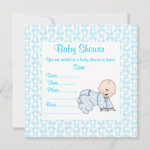 CRAWLING BABY BABY SHOWER INVITATION blue