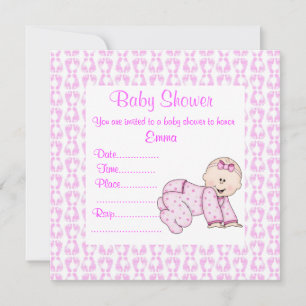 CRAWLING BABY BABY SHOWER INVITATION PINK
