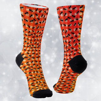 Crawling Black Ants on Red White Picnic Tablecloth Socks