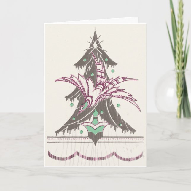 Cray Cray Deco Christmas Tree Bird Holiday Card (Front)
