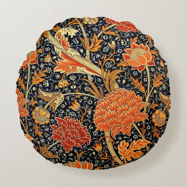 Cray, famous pattern by William Morris Round Cushion (Front)