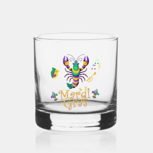 Crayfish Fleur de lis Mardi Gras Whiskey Glass