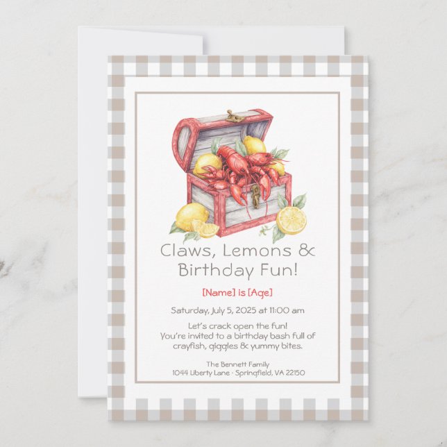 Crayfish & Lemon Treasure Chest Birthday  Invitation (Front)