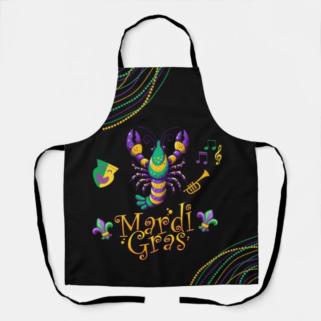 Crayfish/trumpet/mask/fleur de lis Mardi Gras  Apron (Front)