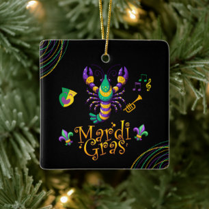 Crayfish/trumpet/mask/fleur de lis Mardi Gras  Ceramic Ornament