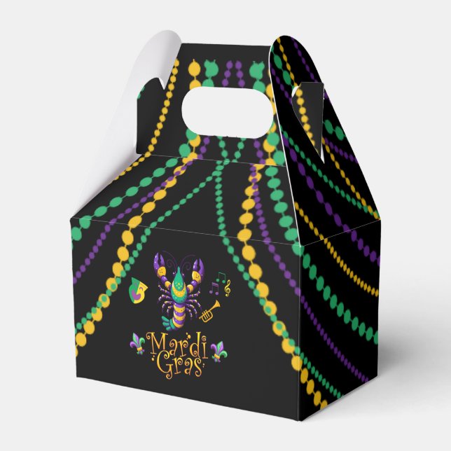 Crayfish/trumpet/mask/fleur de lis Mardi Gras  Favour Box (Front Side)