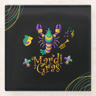 Crayfish/trumpet/mask/fleur de lis Mardi Gras Glass Coaster