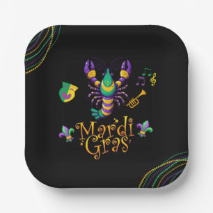 Crayfish/trumpet/mask/fleur de lis Mardi Gras  Paper Plate