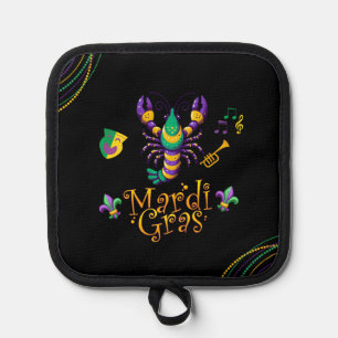 Crayfish/trumpet/mask/fleur de lis Mardi Gras Pot Holder