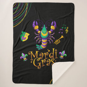 Crayfish/trumpet/mask/fleur de lis Mardi Gras  Sherpa Blanket