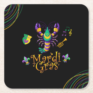 Crayfish/trumpet/mask/fleur de lis Mardi Gras Square Paper Coaster