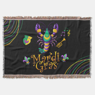 Crayfish/trumpet/mask/fleur de lis Mardi Gras  Throw Blanket