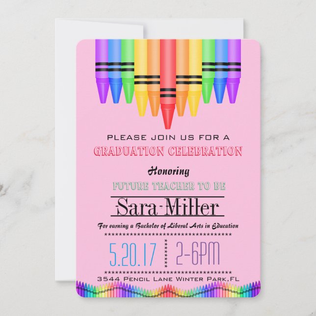 Crayola Rainbow Teacher Graduation Invitation (Front)