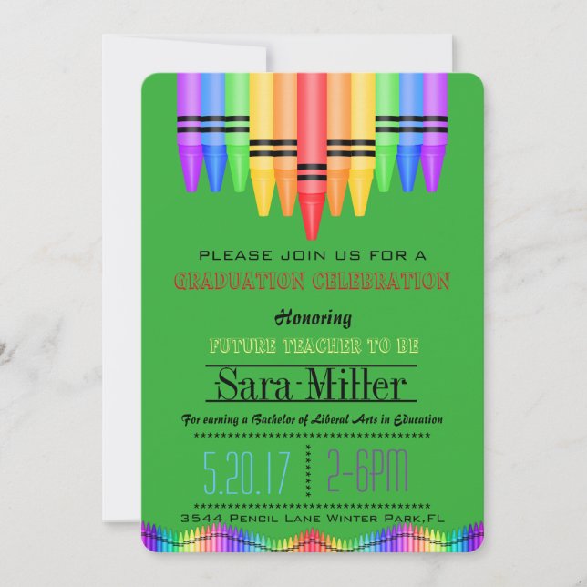 Crayola Rainbow Teacher Graduation Invitation (Front)