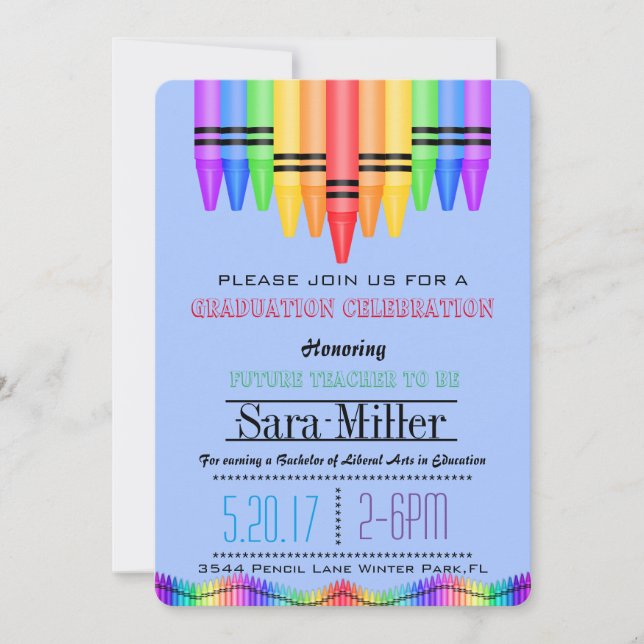 Crayola Rainbow Teacher Graduation Invitation (Front)