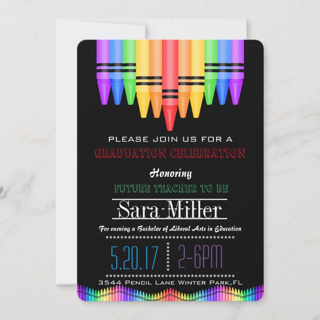 Crayola Rainbow Teacher Graduation Invitation (Front)