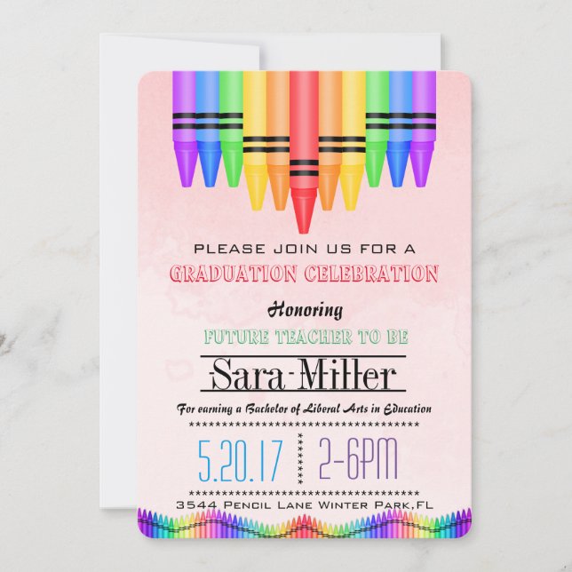 Crayola Rainbow Teacher Graduation Invitation (Front)