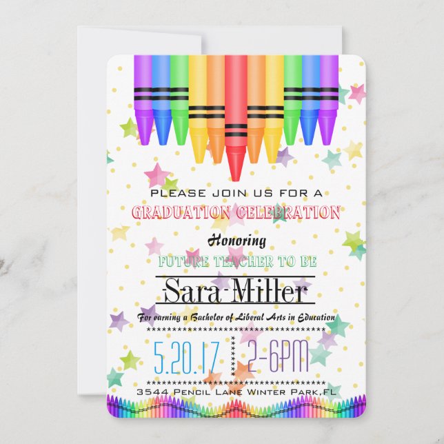 Crayola Rainbow Teacher Graduation Invitation (Front)