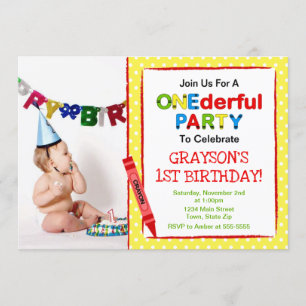 Crayon 1st Birthday Party Invitation Photo Card