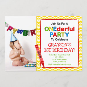 Crayon 1st Birthday Party Invitation Photo Card