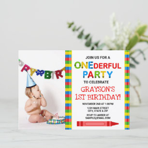 Crayon 1st Birthday Party Invitation Photo Card