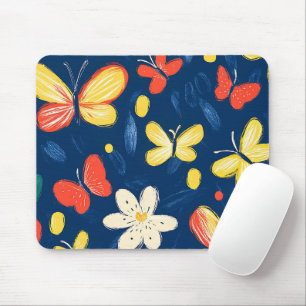 Crayon and Butterfly Flowers Mouse Mat