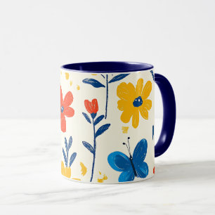 Crayon and Butterfly Flowers   Mug