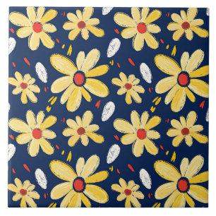 Crayon and Butterfly Flowers Tile