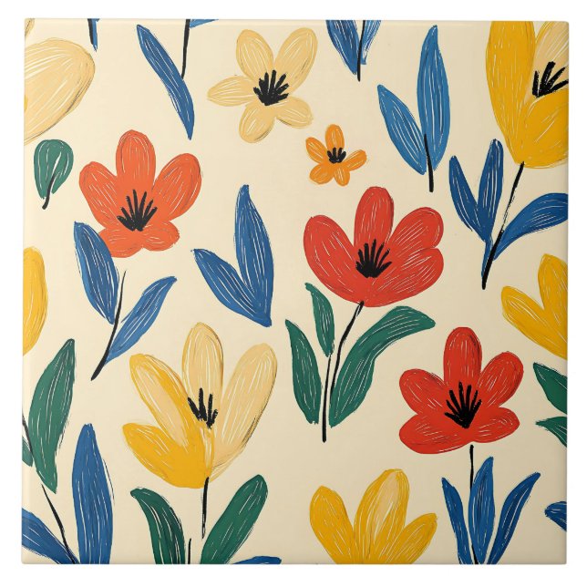 Crayon and Butterfly Flowers Tile (Front)