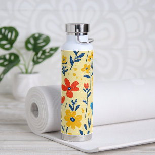 Crayon and Butterfly Flowers Water Bottle