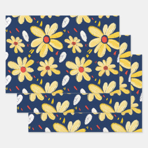 Crayon and Butterfly Flowers Wrapping Paper Sheet