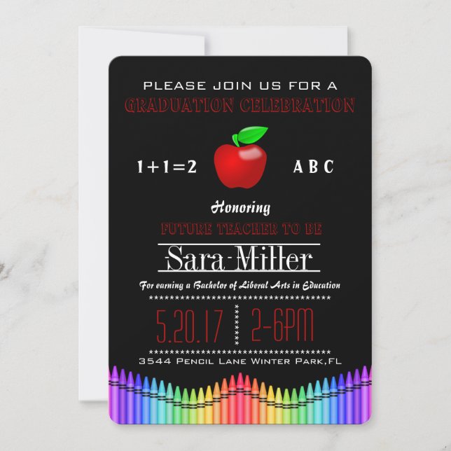 Crayon & Apple Teacher Graduation Invitation (Front)