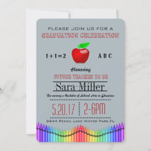 Crayon & Apple Teacher Graduation Invitation