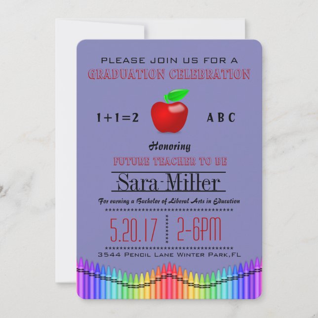 Crayon & Apple Teacher Graduation Invitation (Front)