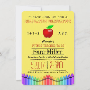 Crayon & Apple Teacher Graduation Invitation