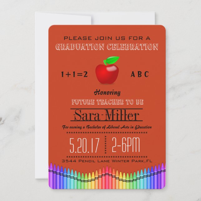 Crayon & Apple Teacher Graduation Invitation (Front)