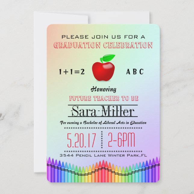 Crayon & Apple Teacher Graduation Invitation (Front)