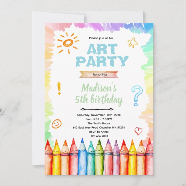 Crayon Art birthday Party Invitation (Front)
