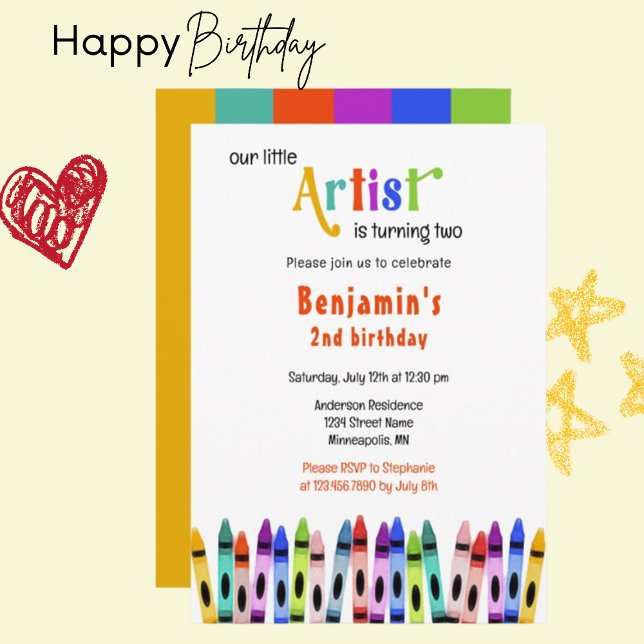 Crayon artist is turning 2 - Any Child's Birthday  Invitation (Creator Uploaded)