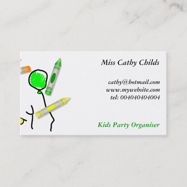 Crayon Birthday Greeting, Business Card (Front)
