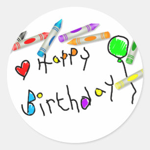 Crayon Birthday Greeting Classic Round Sticker