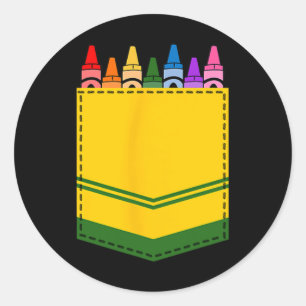 Crayon Box Pocket Teacher Gift Costume  Classic Round Sticker
