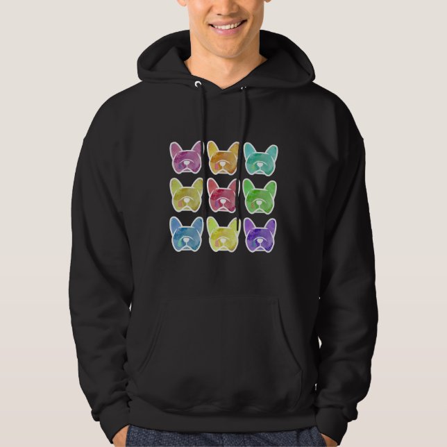 Crayon Box Watercolor French Bulldogs Frenchies In Hoodie (Front)