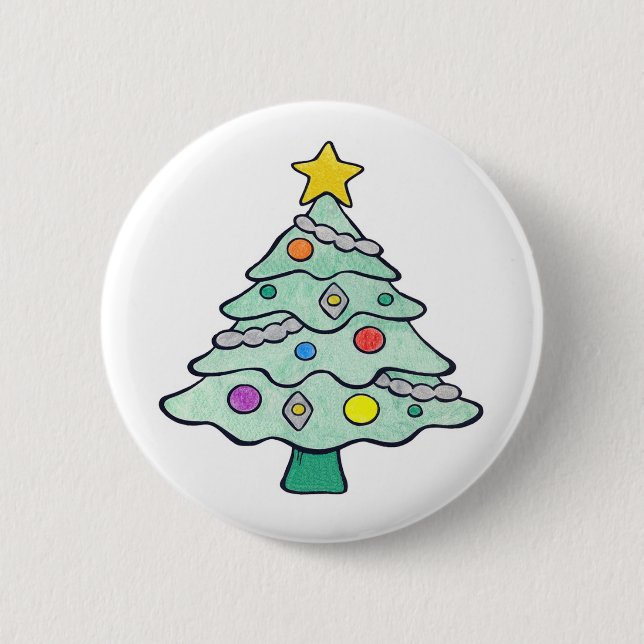 Crayon Christmas Tree 6 Cm Round Badge (Front)